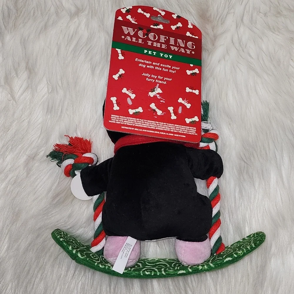 Christmas Penguin On Snowboard Squeaker Dog Toy New With Tags